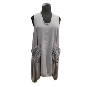 Oh My Gauze‎ Tunic Lagenlook Top Women's Sleeveless Crinkle Lightweight Lt Blue